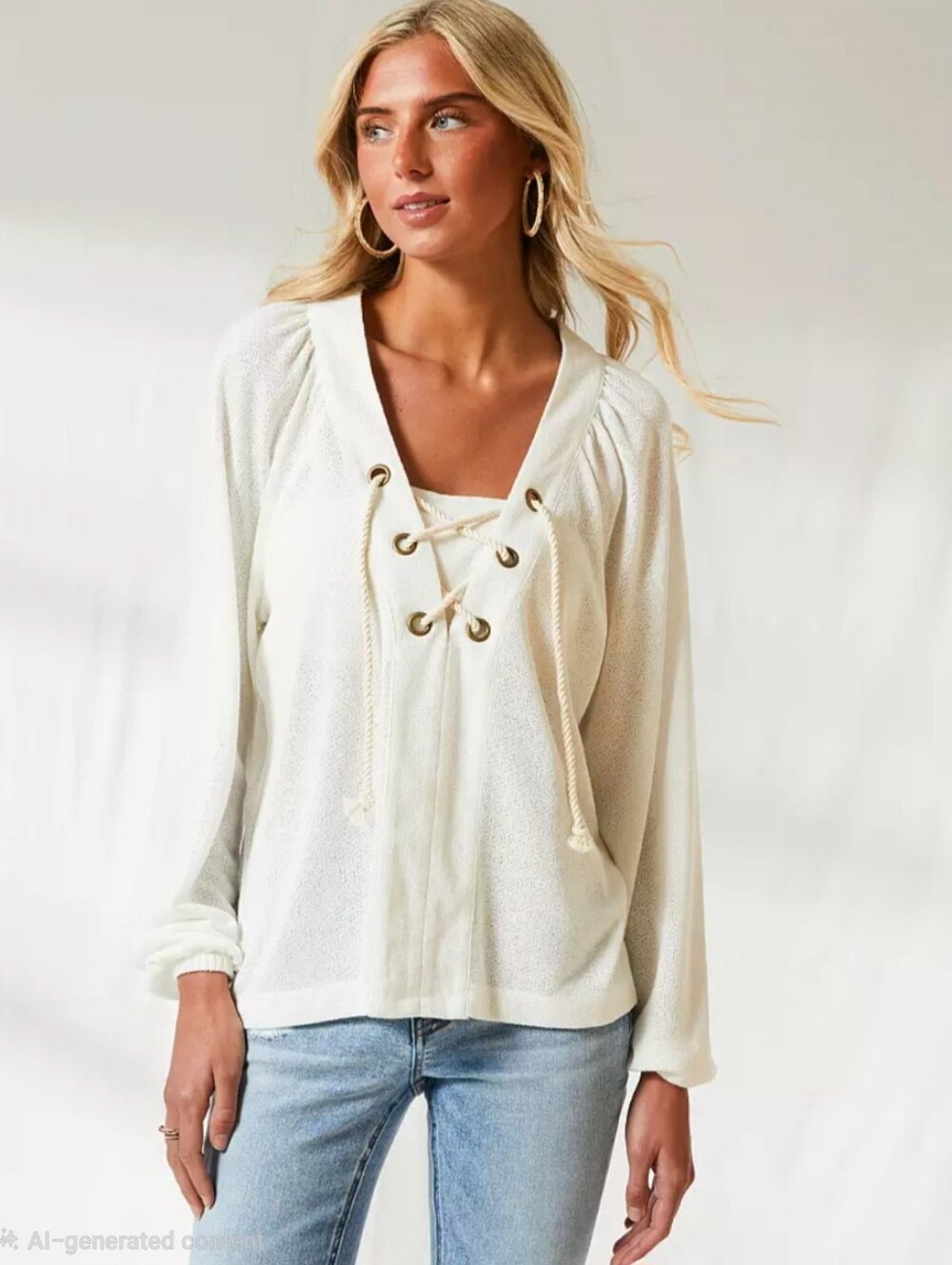 Buckle BKE‎ Resort Edit White Textured Lace-Up Top Women's Size L
